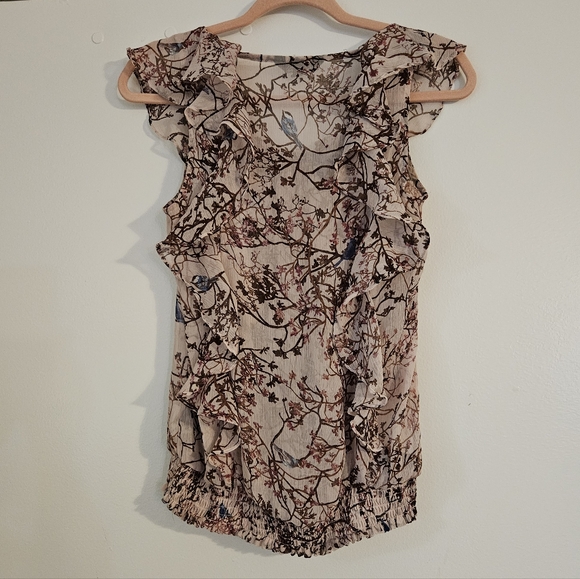 Express Women's Floral Blouse - Light Dusty Rose and Brown - Picture 2 of 4